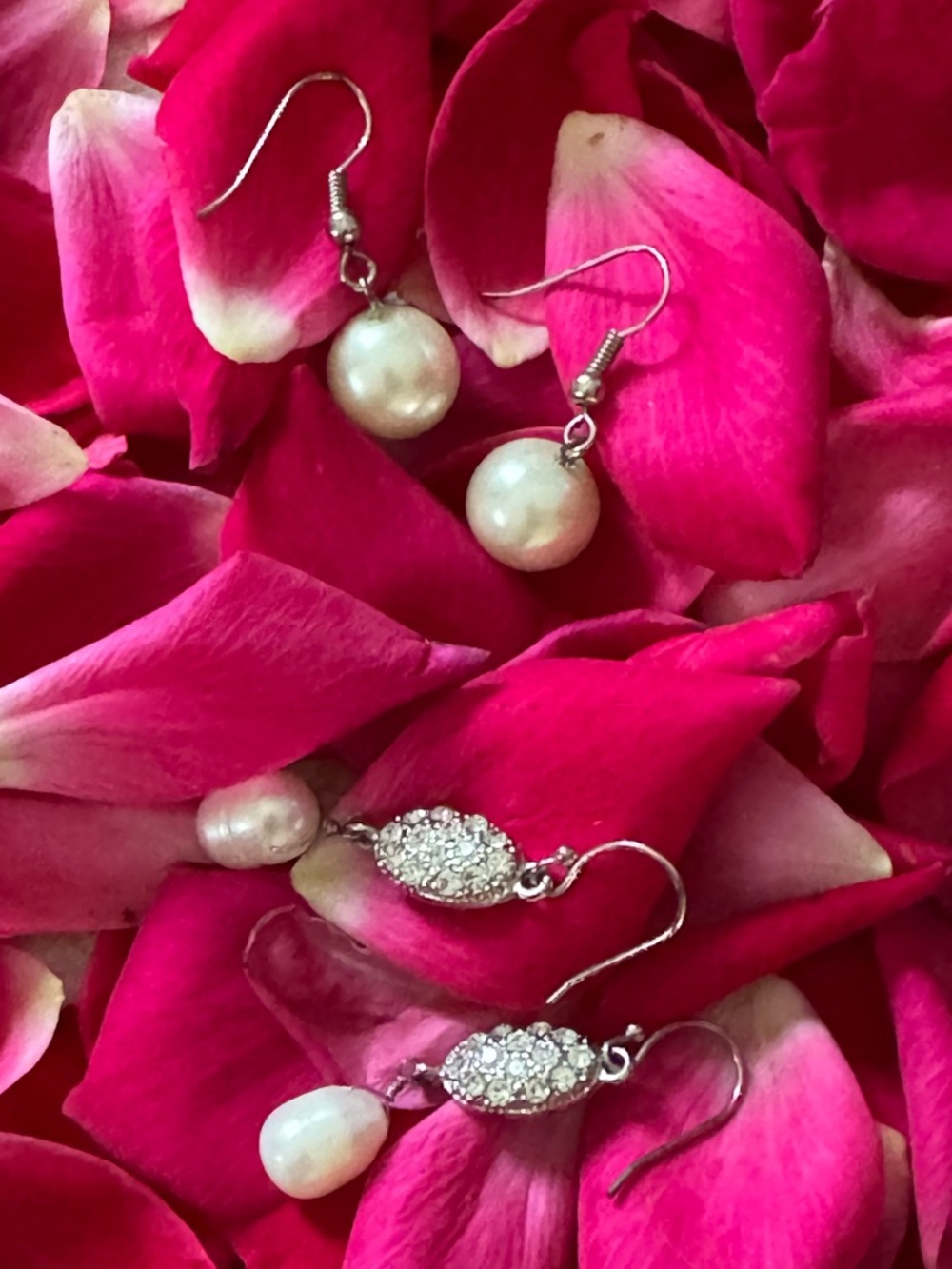 2 Pairs ~ Pearl and Crystal Drop Earrings & White Pearl Earrings